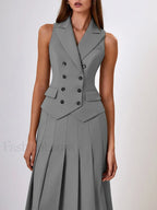 Elegant Spliced Tunic Skirt Two Piece Set