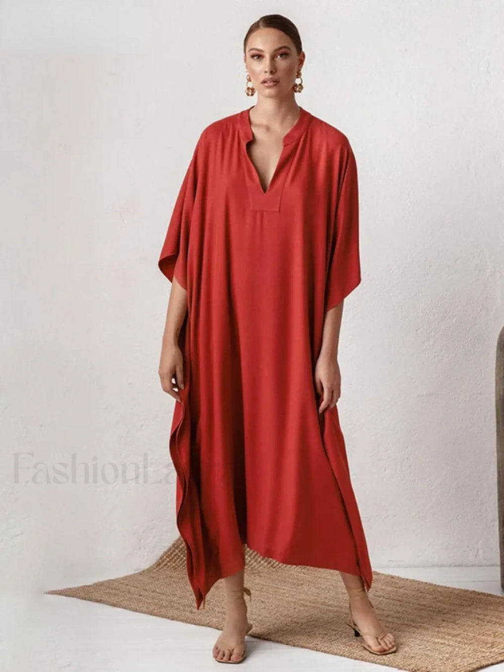 Elegant V Neck Tunic Beach Cover Up RED / One Size