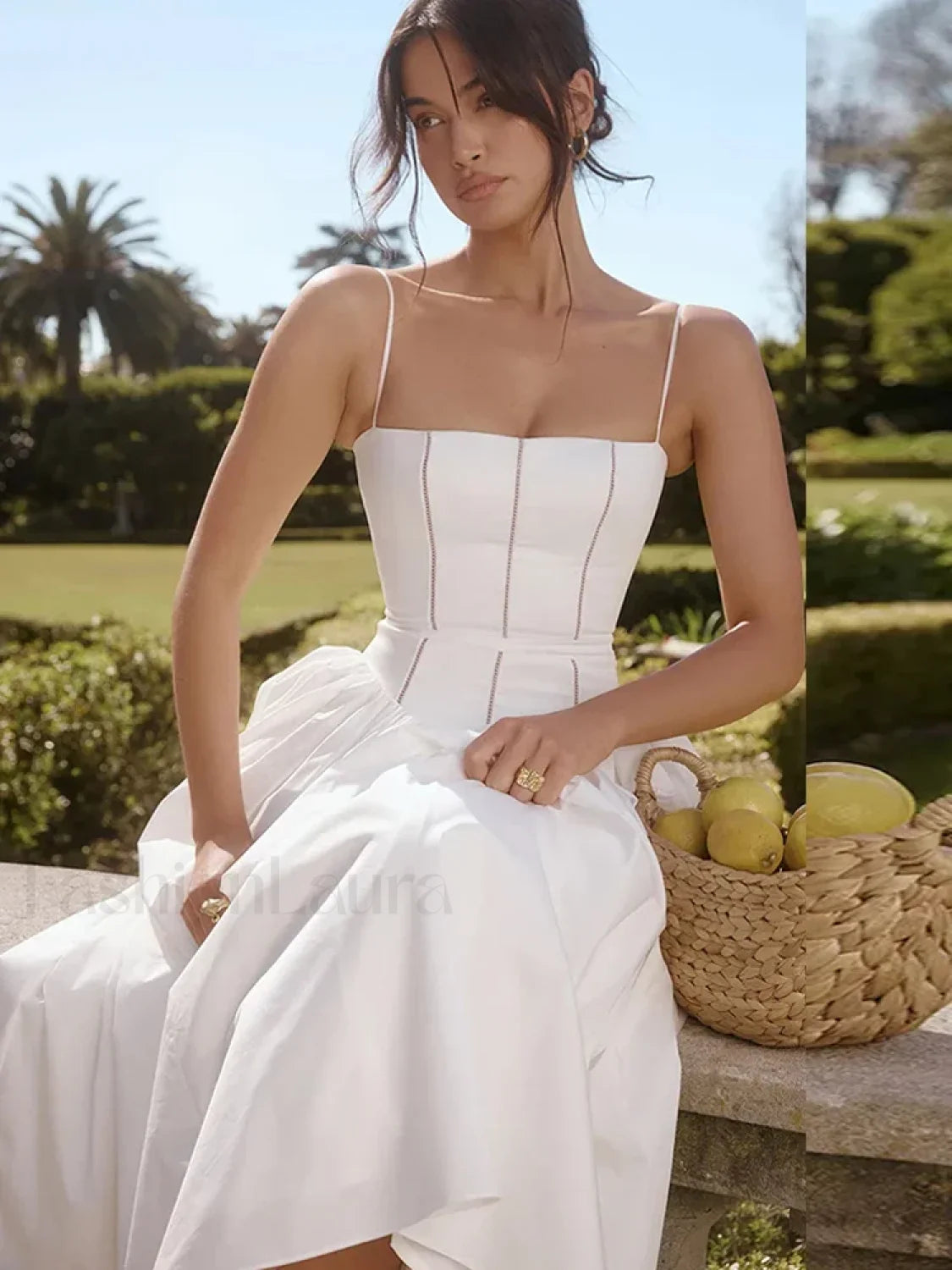 Elegant White Hollow Out Floral Dress Main image