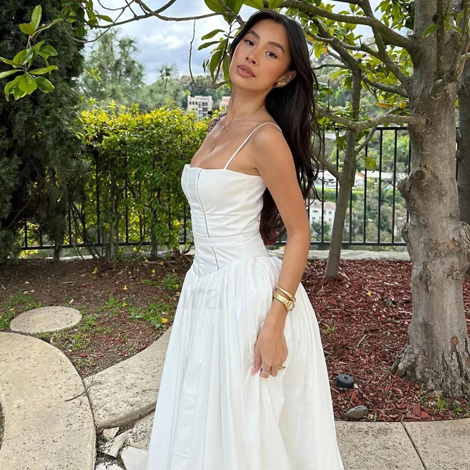 Elegant White Hollow Out Floral Dress Secondary image