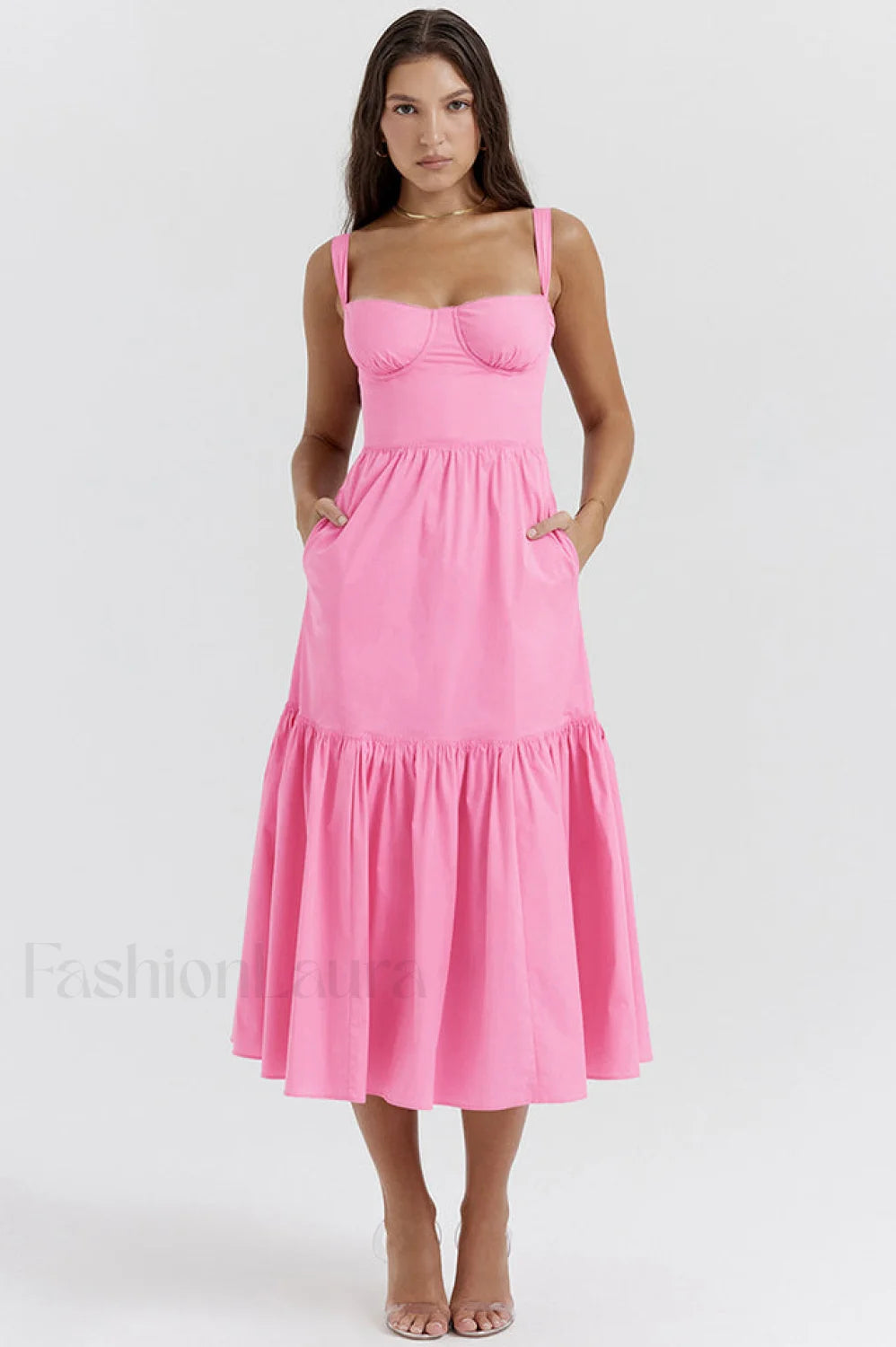 Elia Floral Stylish Midi Sundress S / Pink
