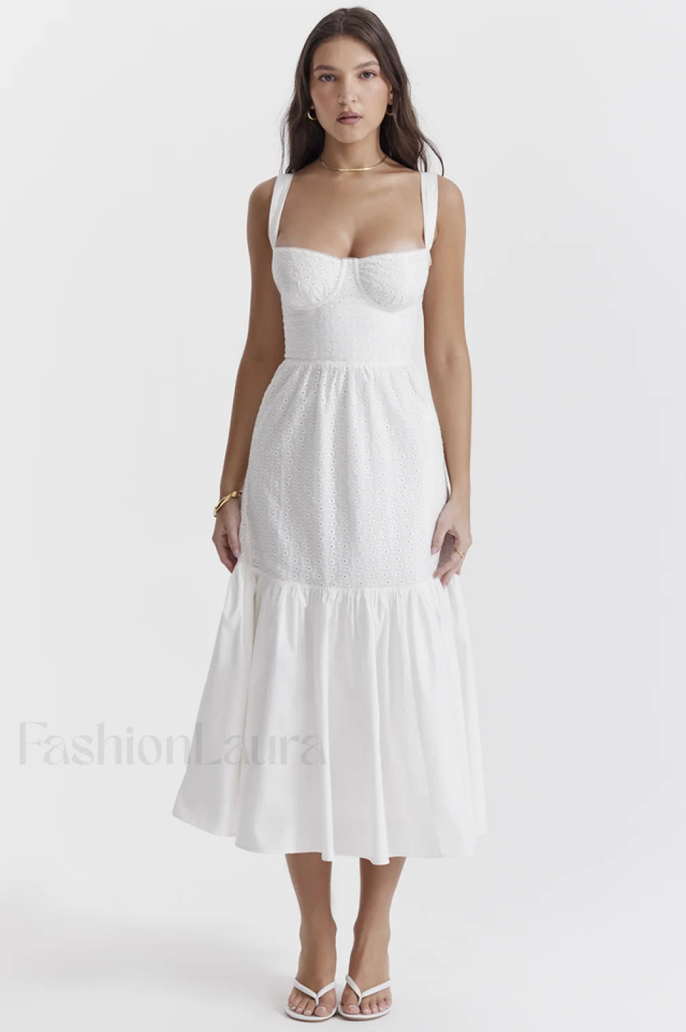 Elia White Broderie Charming Anglaise Midi Dress XS / White Main image