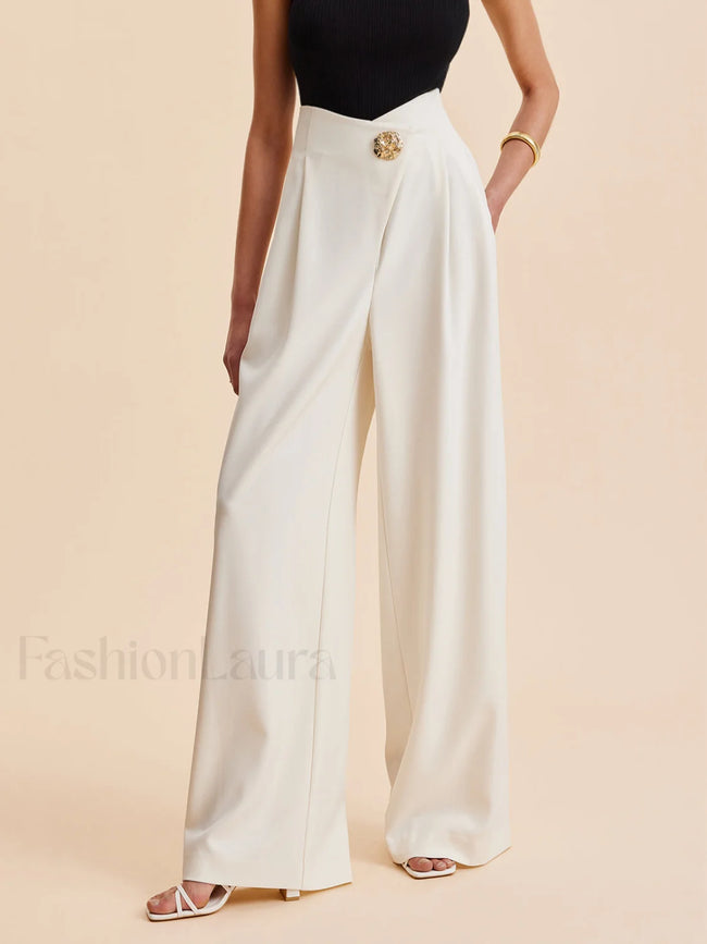 Embellished High Waist Wide Leg Pants Apricot / XS Pants Main image