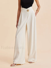 Embellished High Waist Wide Leg Pants Apricot / XS Pants