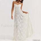 Embroidered Lace Off Shoulder Maxi Dress 02 White / XS