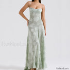 Embroidered Lace Off Shoulder Maxi Dress 03 Green / XS