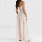 Embroidered Lace Off Shoulder Maxi Dress
