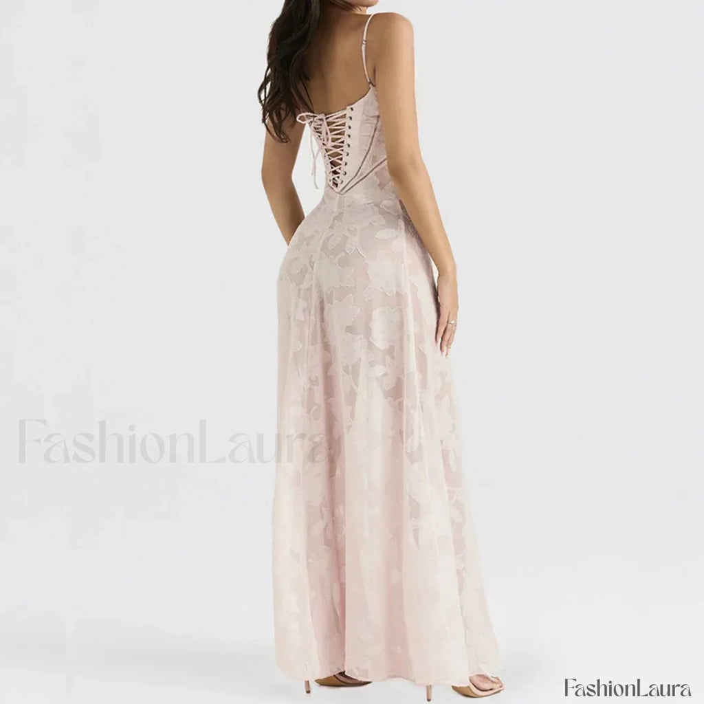 Embroidered Lace Off Shoulder Maxi Dress
