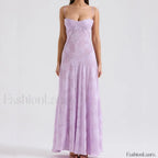 Embroidered Lace Off Shoulder Maxi Dress