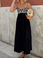 Embroidered Shirred Spaghetti Strap Long Dress Black / XS Dresses