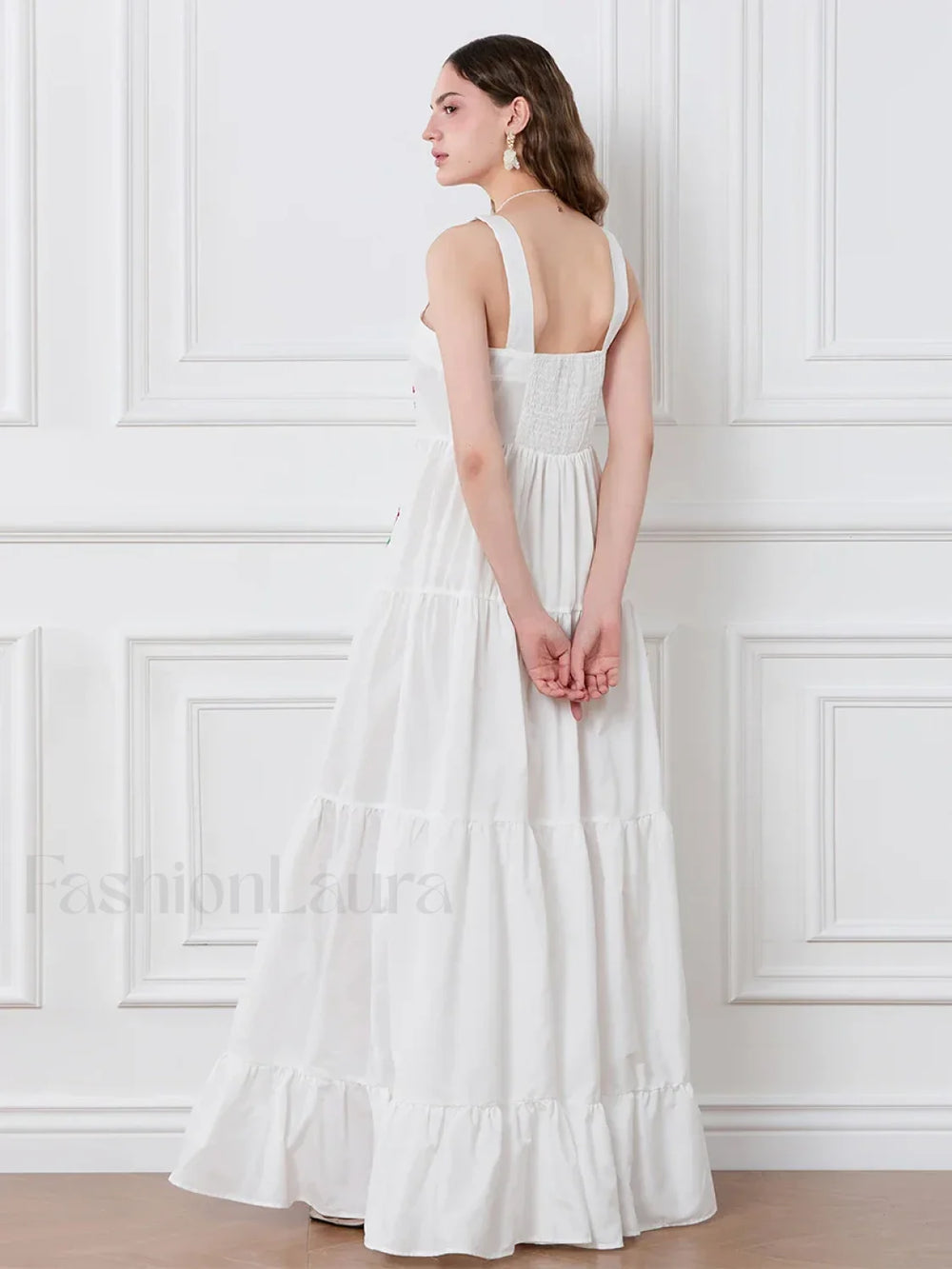 Embroidered Square Neck Boho Dress