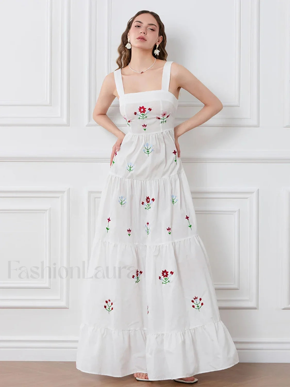Embroidered Square Neck Boho Dress Main image