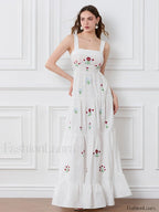 Embroidered Square Neck Boho Dress