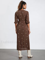 Embroidered Tie Waist Boho Dress