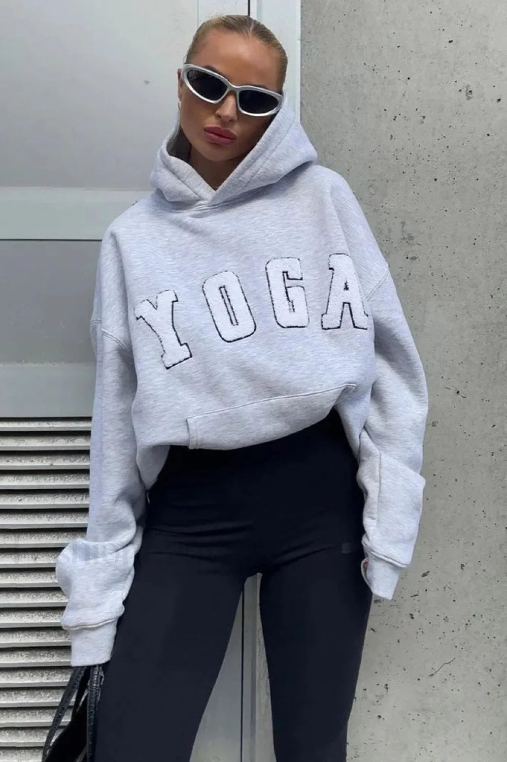 Embroidered YOGA Letter Hooded Hoodie Main image