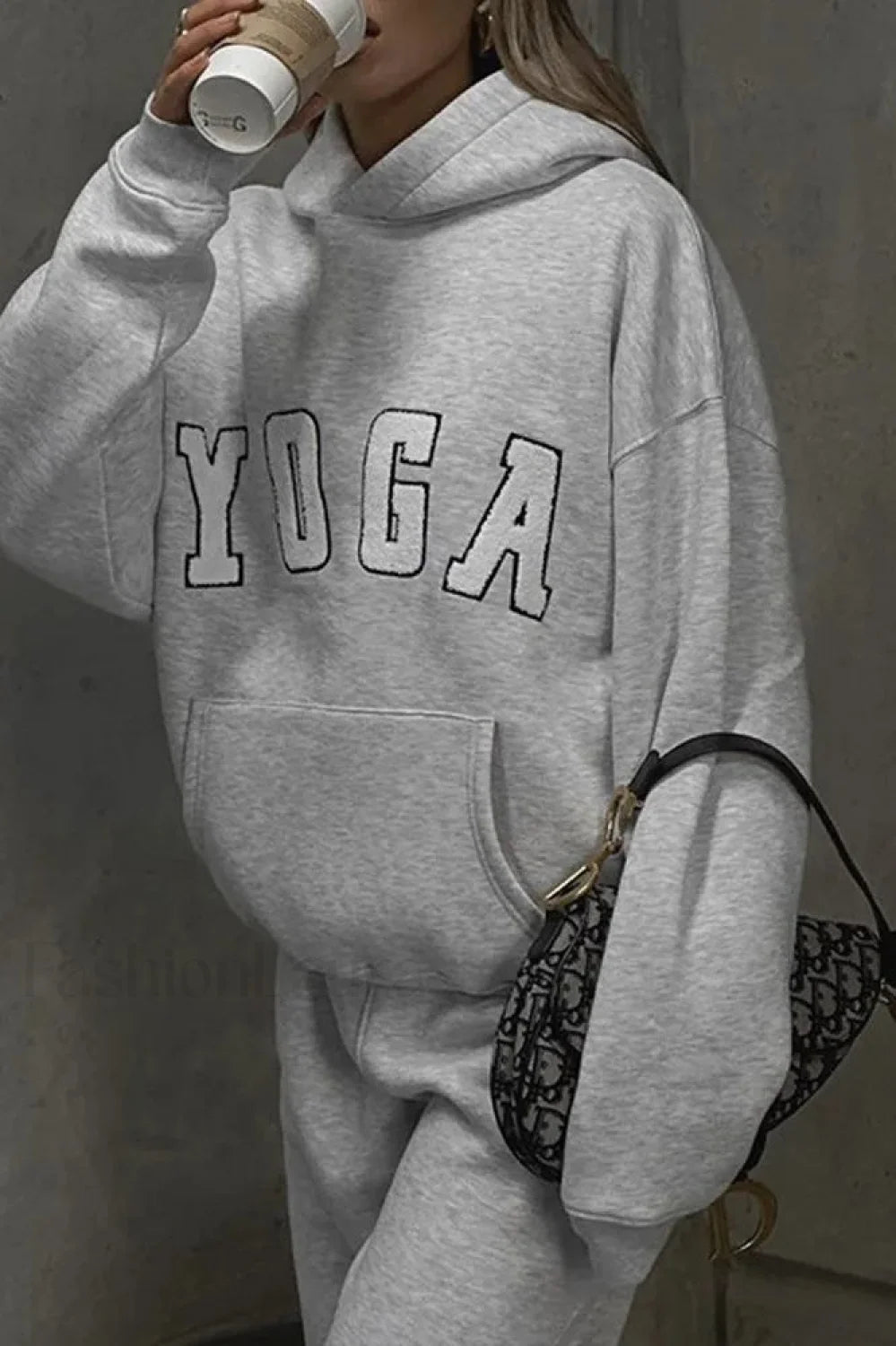 Embroidered YOGA Letter Hooded Hoodie