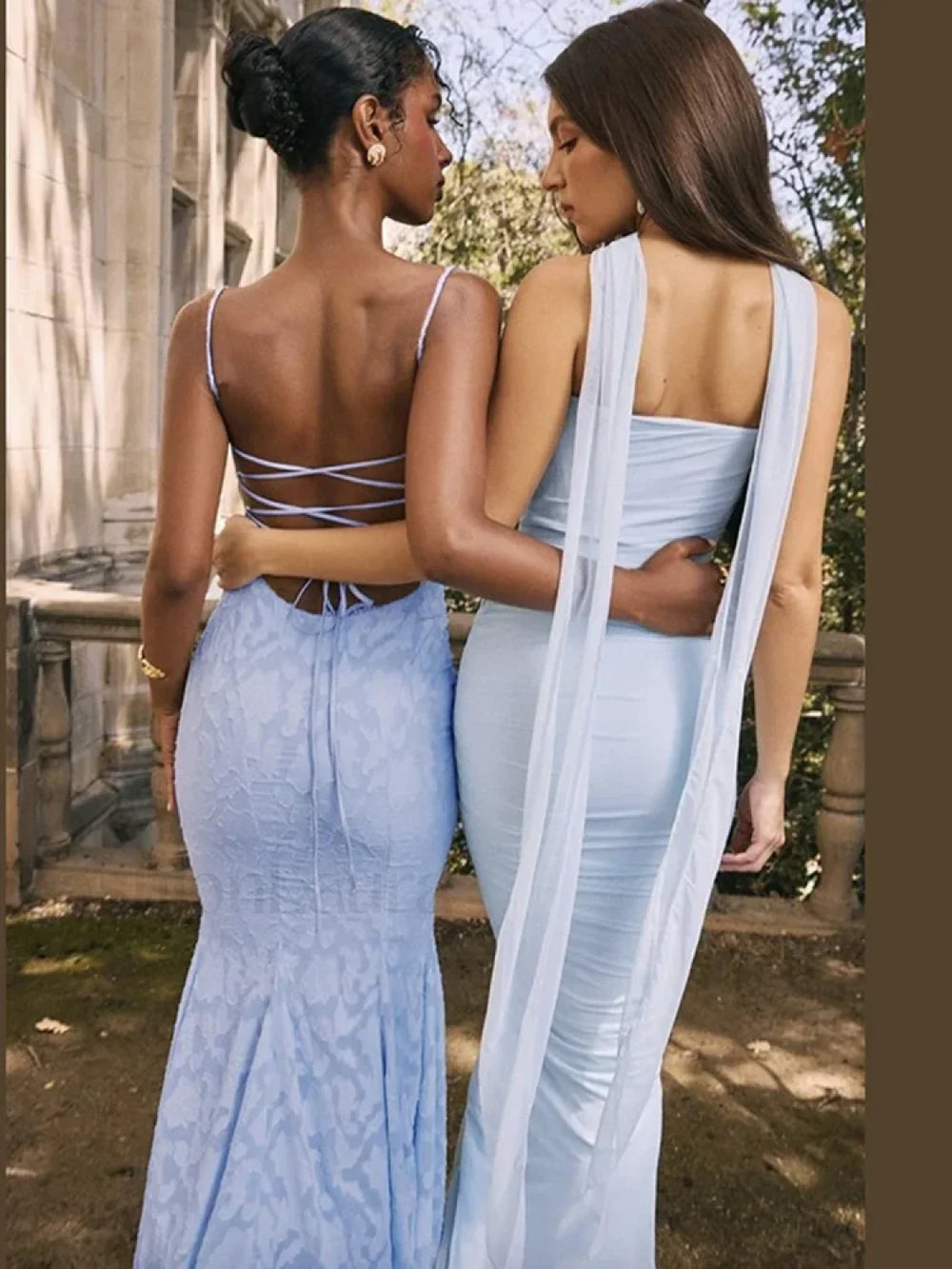 Embroidery Spaghetti Mermaid Maxi Dress Blue / S