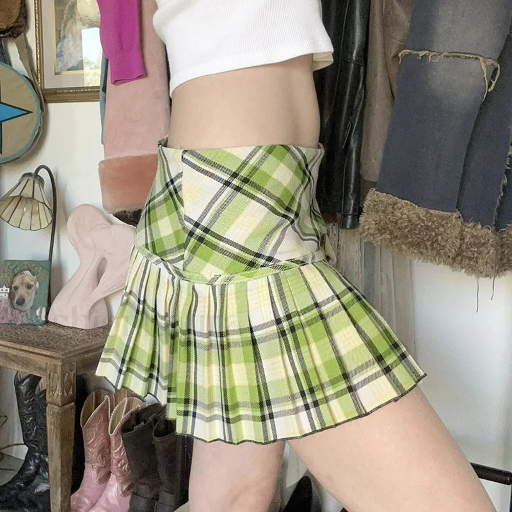 Emerald Preppy Plaid Pleated Skirt