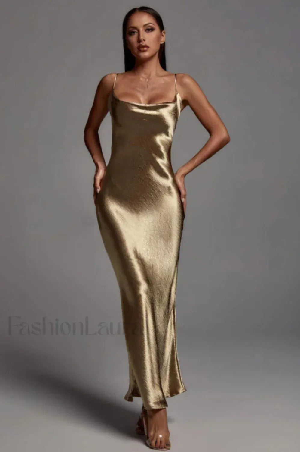 Emily Metallic Stylish Gold Maxi Dress S / Gold Main image