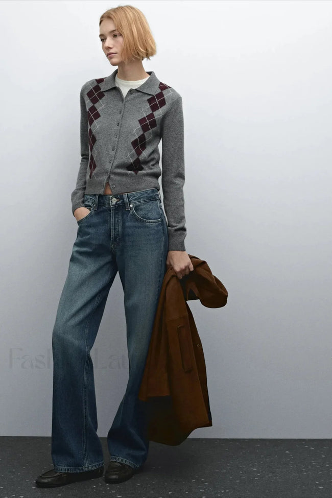English College Style Polo Neck Knit Cardigan Main image