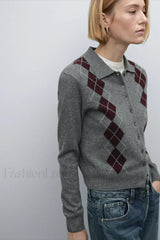 English College Style Polo Neck Knit Cardigan