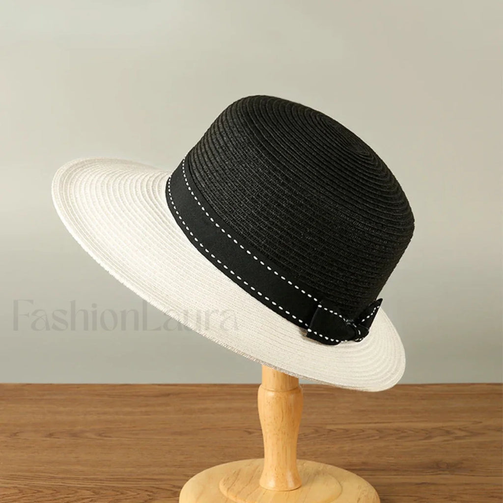 English Style Straw Large Brim Small Face Outdoor Sunshade Hat Black / One Size