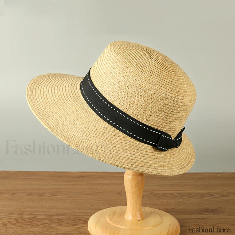 English Style Straw Large Brim Small Face Outdoor Sunshade Hat Khaki / One Size