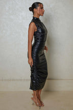 Erica High Stylish Collar Midi Dress
