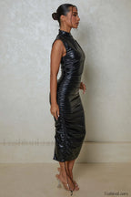 Erica High Stylish Collar Midi Dress