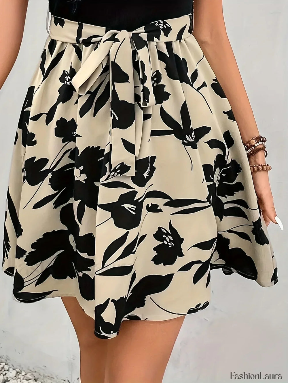 European and American Printing Thin Belt Half Skirt