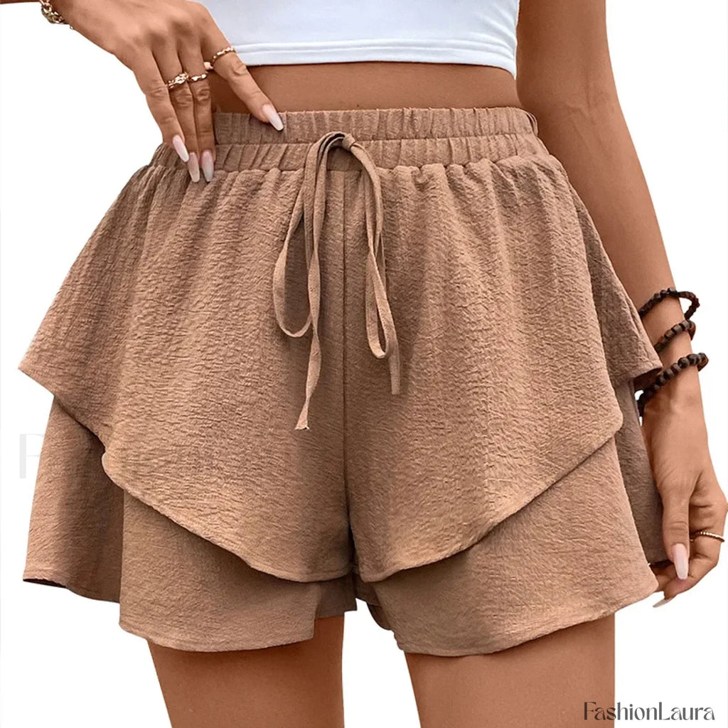 European Solid Color Ruffle Short