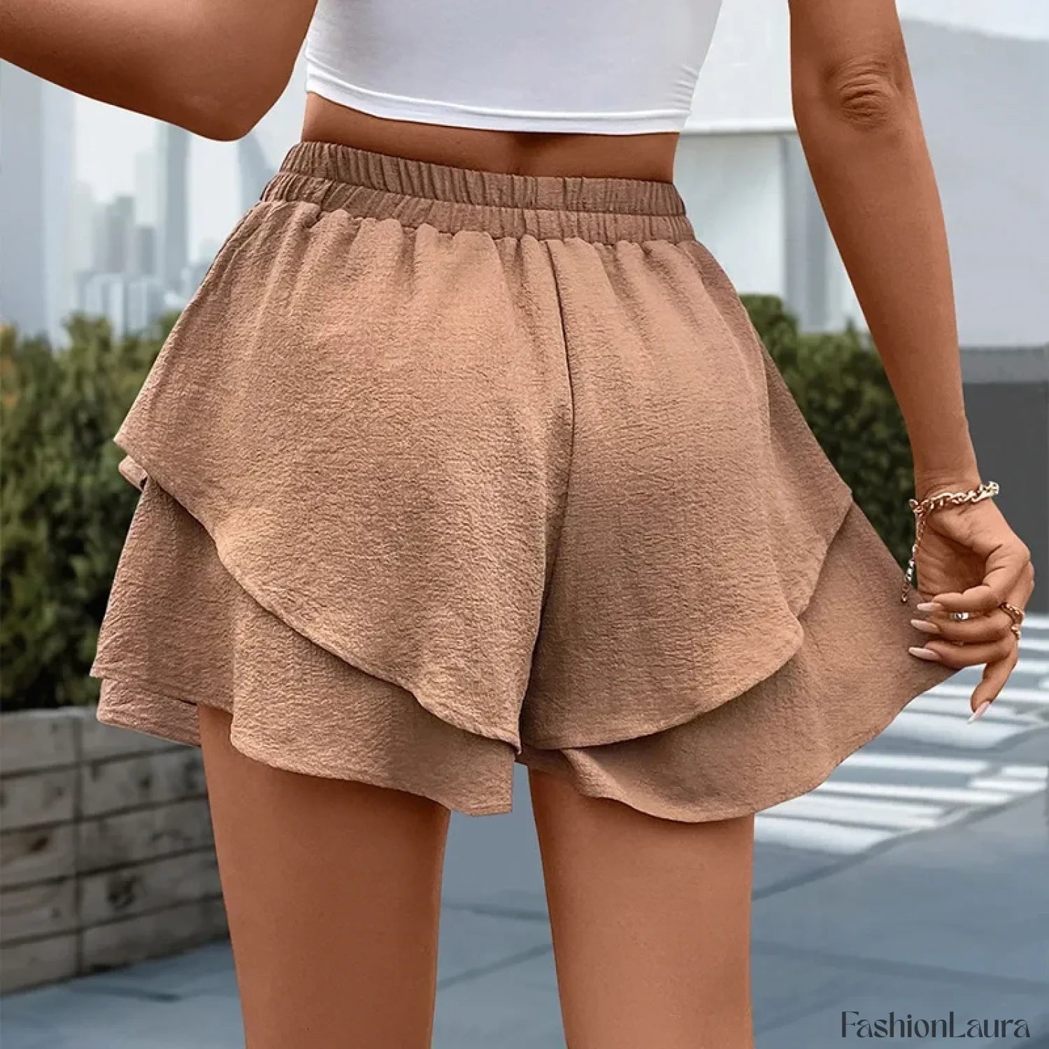 European Solid Color Ruffle Short