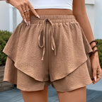European Solid Color Ruffle Short