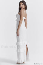 Eve White Stylish Broderie Maxi Dress