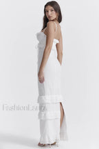 Eve White Stylish Broderie Maxi Dress