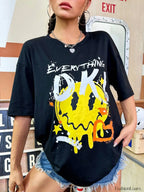 Everything Is Ok Funny Printing Casual T Shirt Black / S