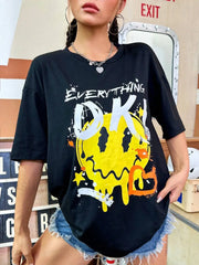 Everything Is Ok Funny Printing Casual T Shirt Black / S