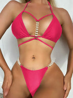Extreme Mini Micro String Pearl Bikini Set Rose / S