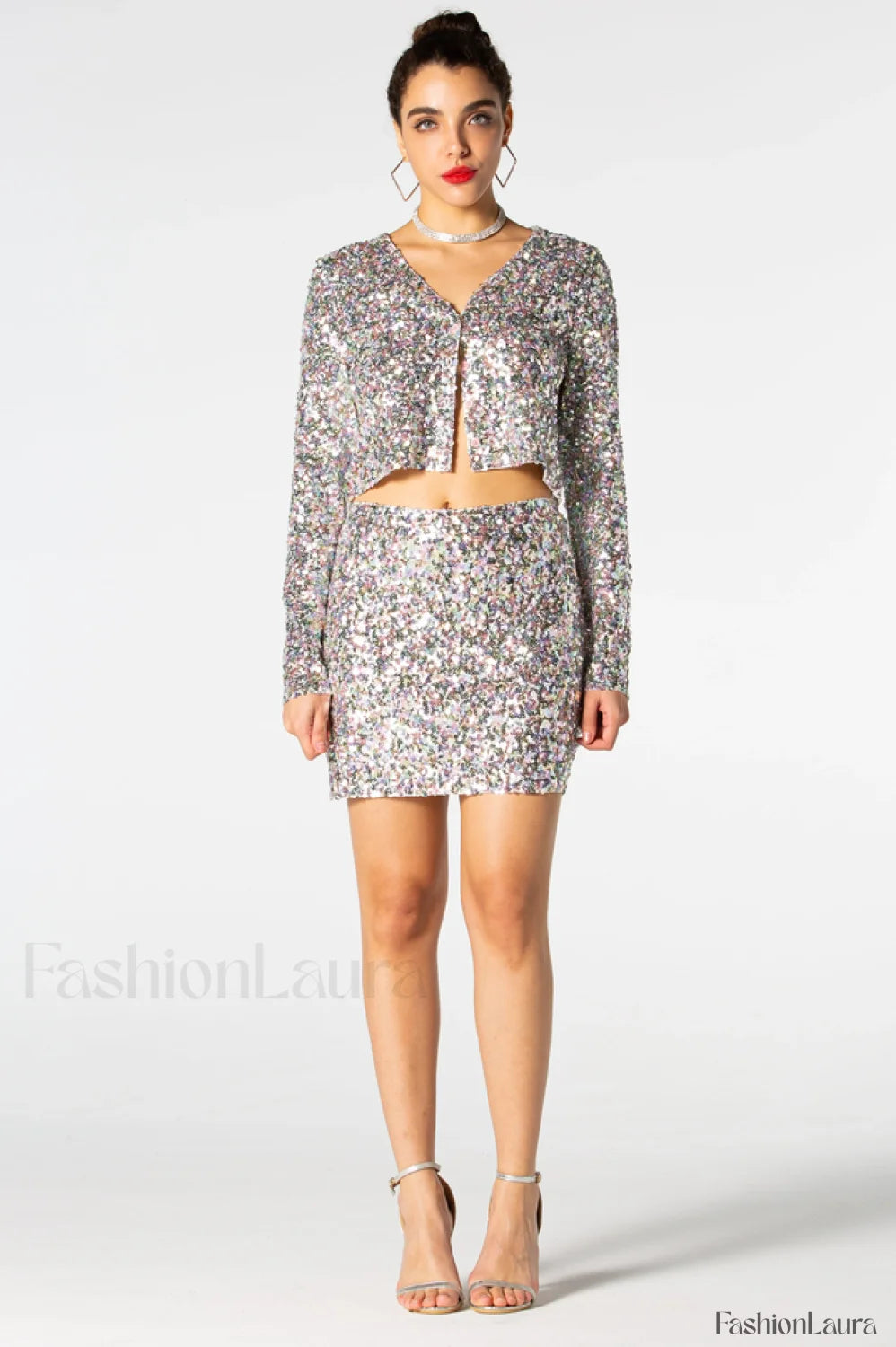 Ezra Silver Stylish Sequin Two Piece Set