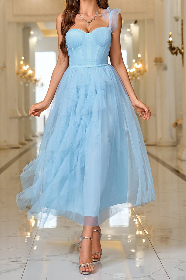 Layered Sheer Panel Sleeveless Cocktail Dress M / Blue Main image
