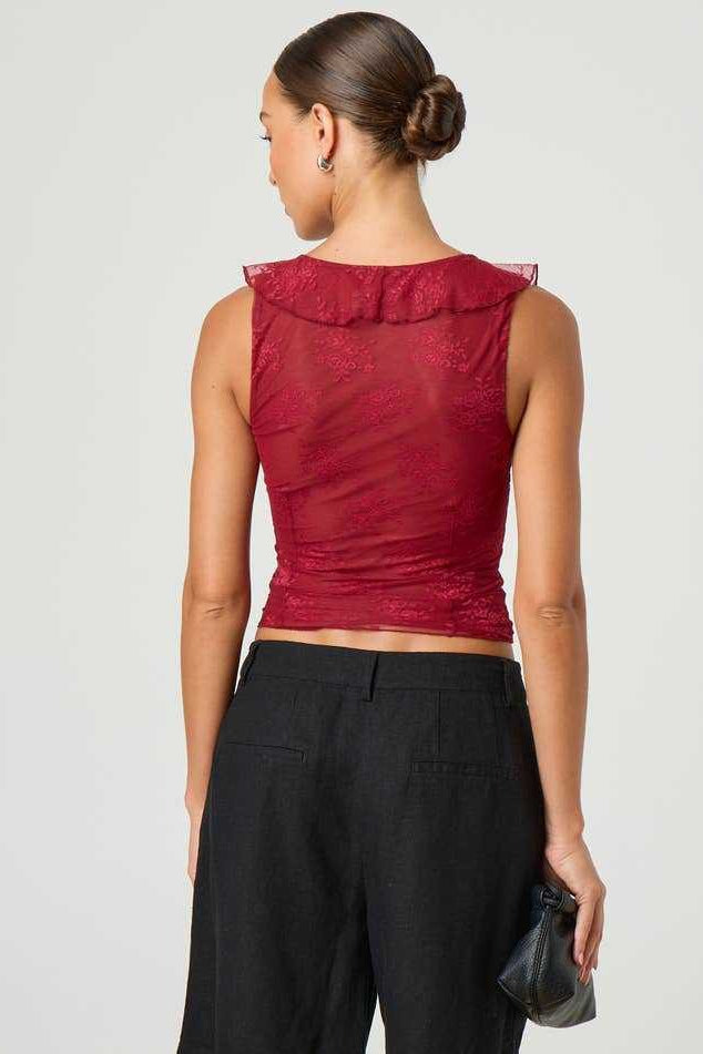 Chic Ruffle Detail Lace Up Corset Tank Top Secondary image