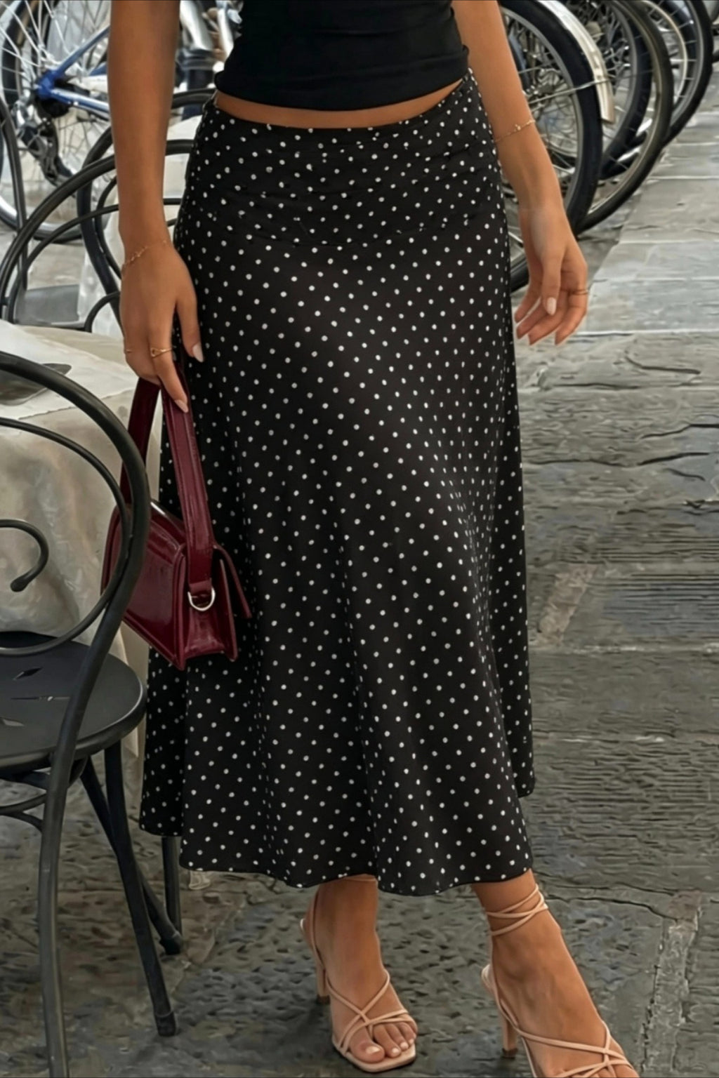 Polka Dot Sheer A-line Midi Skirt