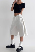White High Waist Minimalist Wide Leg Denim Shorts