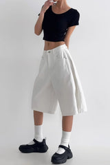 White High Waist Minimalist Wide Leg Denim Shorts