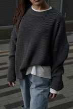 Casual Crew Neck Loose Solid Sweater