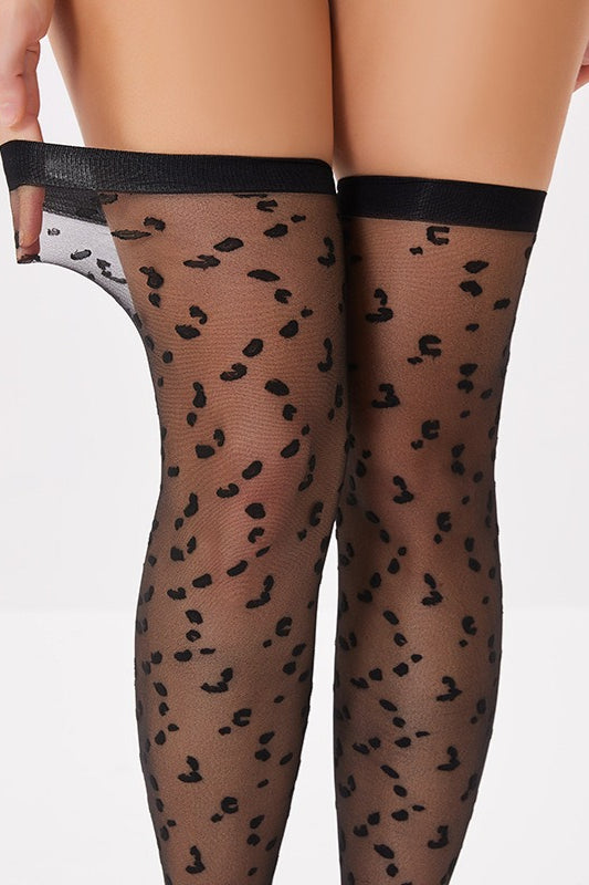 Retro Leopard Print Jacquard Sheer Thigh-High Stockings Secondary image