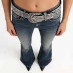 White Embossed Leather Retro Belt