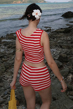Contrast Striped Slim Fit Tank Top Shorts Set