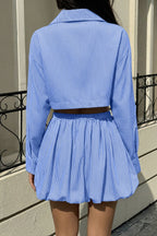 Blue White Stripe Bubble Hem Skirt Set