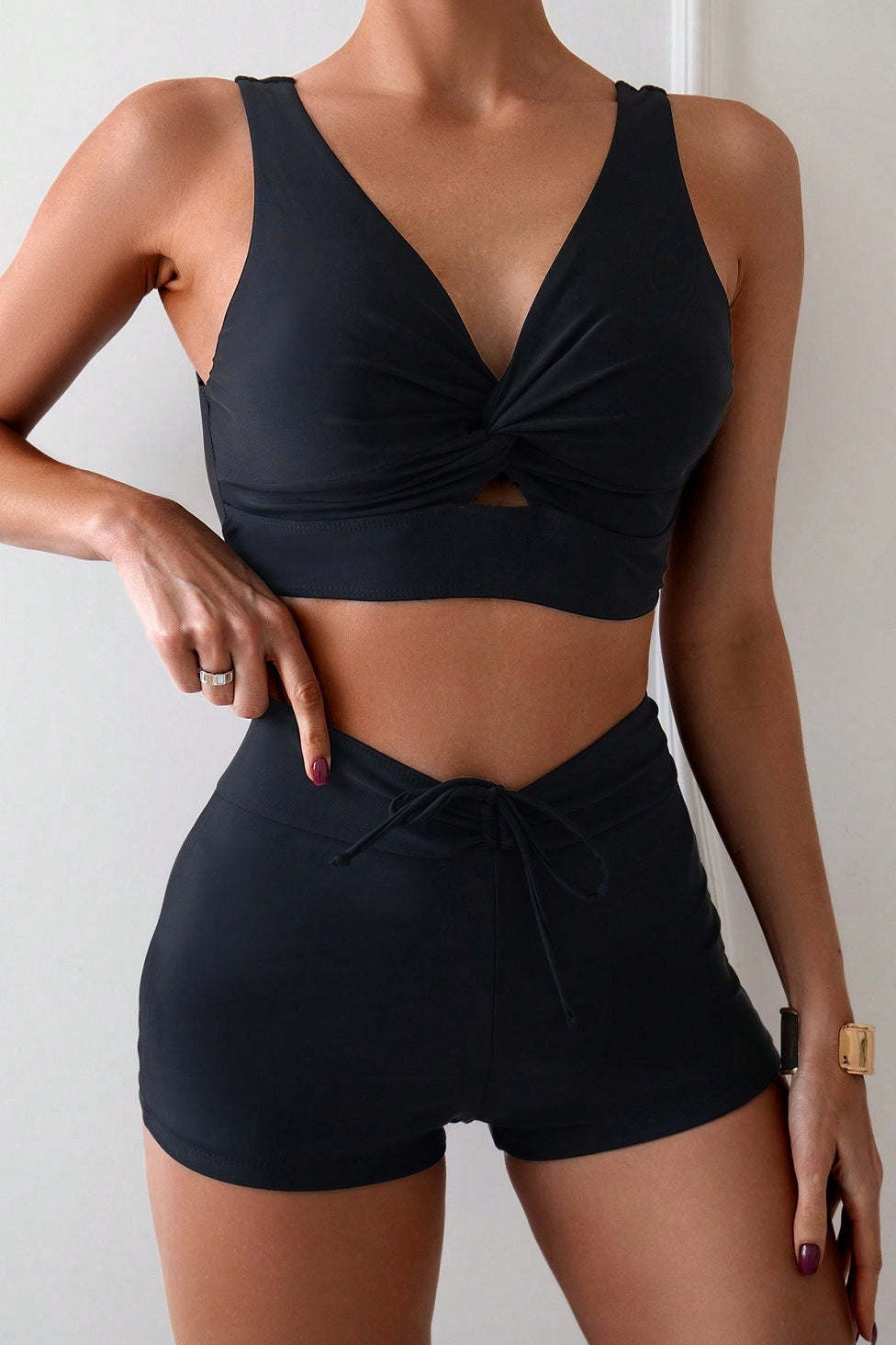 Black Boyshort Two Piece Swim Set Secondary image